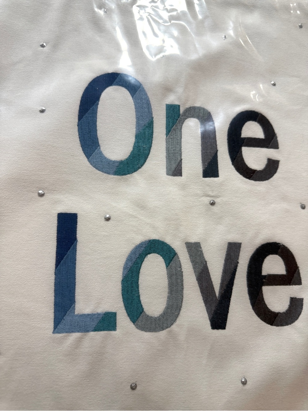 One Love Blue Gradient embroidered canvas Pillow Cover - Picture 2 of 3